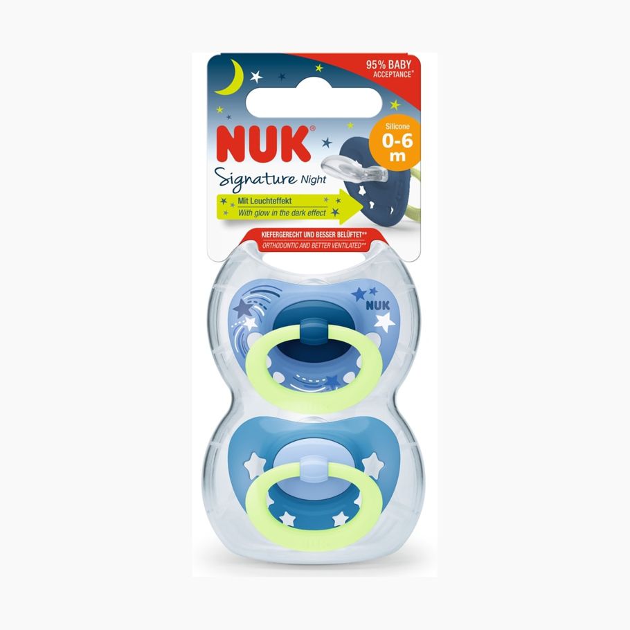 2 Pack NUK Signature Night Soothers - Assorted