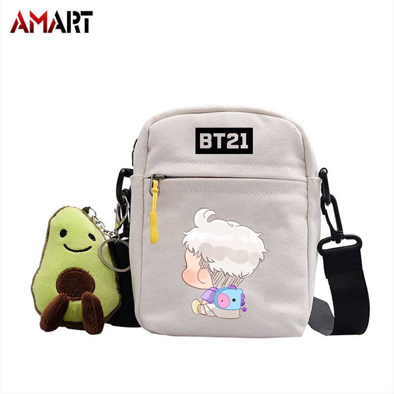 BTS Canvas Shoulder Bag Cute Cartoon BTS Theme Peripheral Products Cheer Bag Gift for Fan