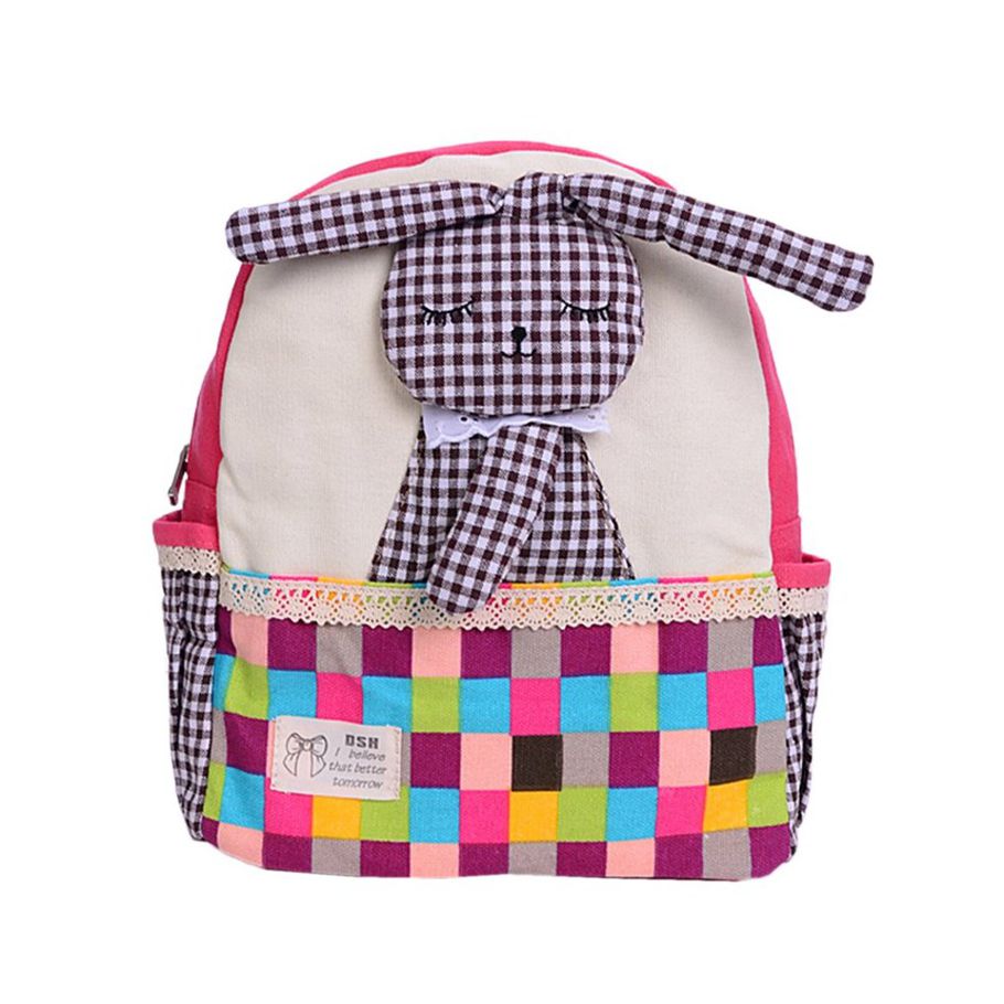 MA Cartoon Rabbit Children Backpack Unisex Plaid Pattern Children School Bag