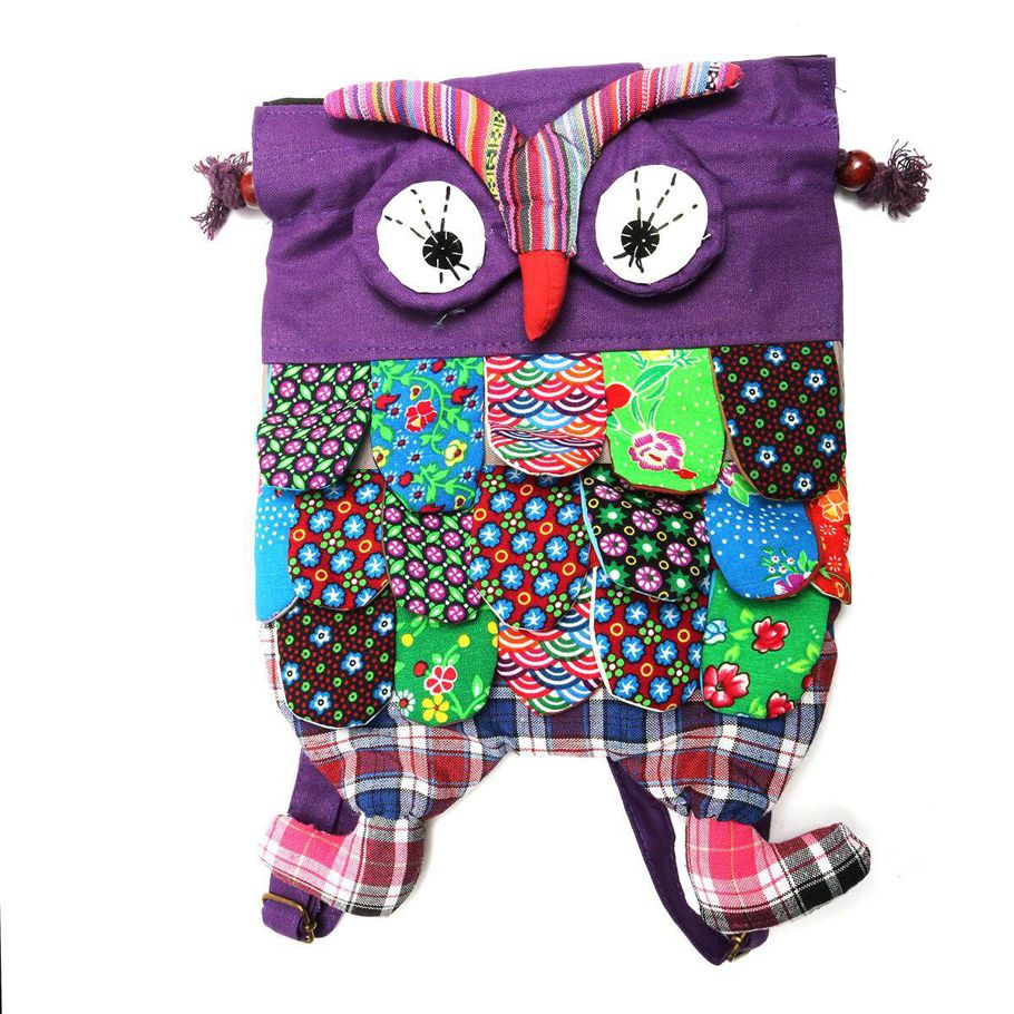 fashion Fashion Kid Colorful Owl Ethnic Backpack Schoolbag Shoulder Bag Satchel Large Purple
