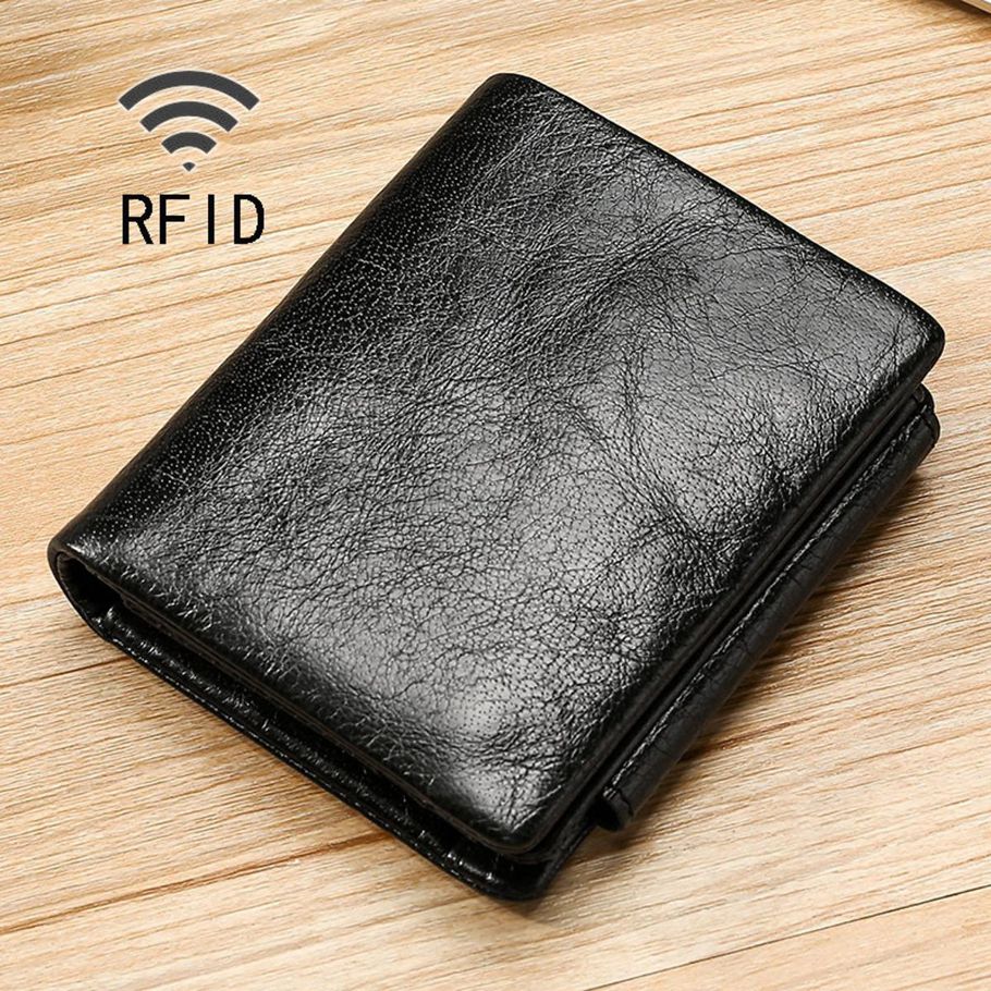 TP-191 Oil Wax Leather Multi-functional RFID Three-fold Wallet