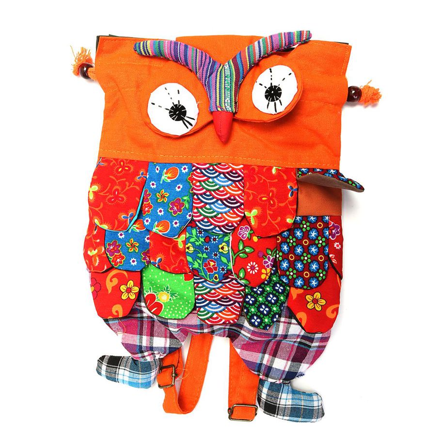 Fashion Kid Colorful Owl Ethnic Backpack Schoolbag Shoulder Bag Satchel Large Orange