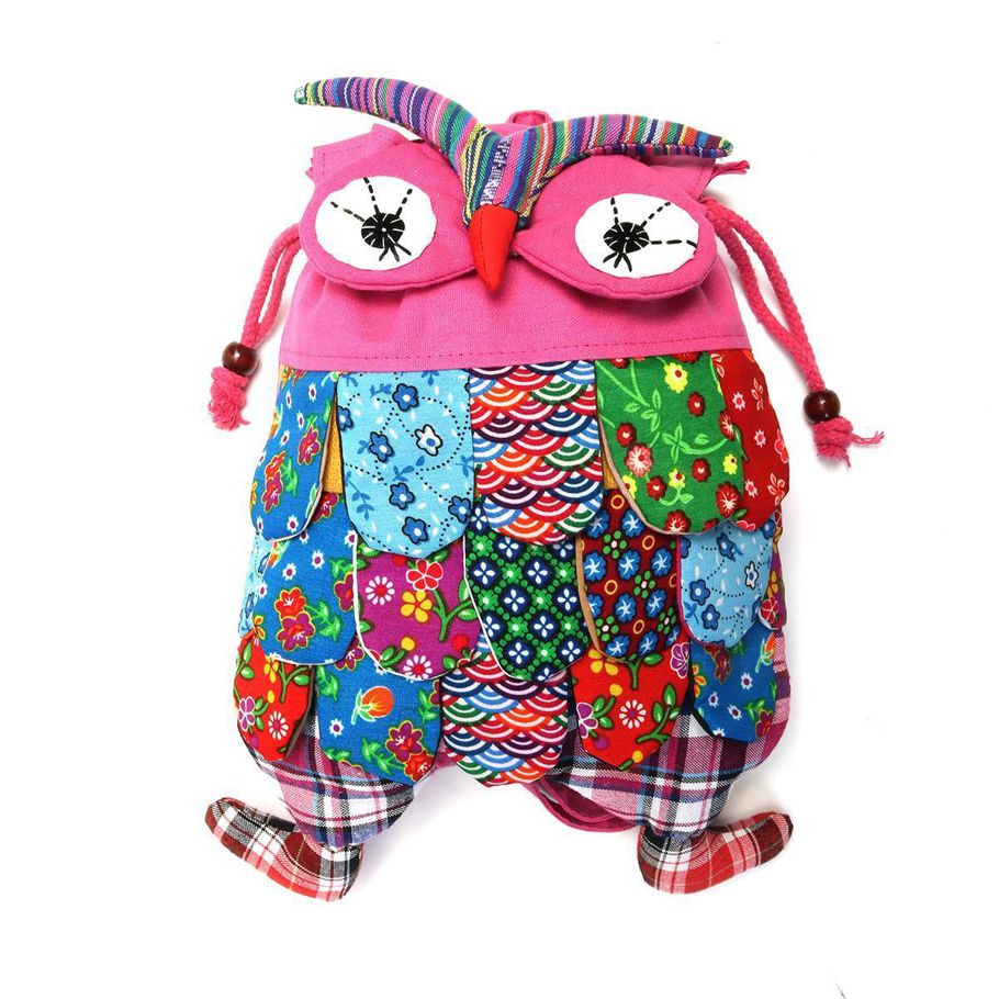 Fashion Children Kid Colorful Owl Ethnic Backpack Schoolbag Shoulder Bag Satchel Pink