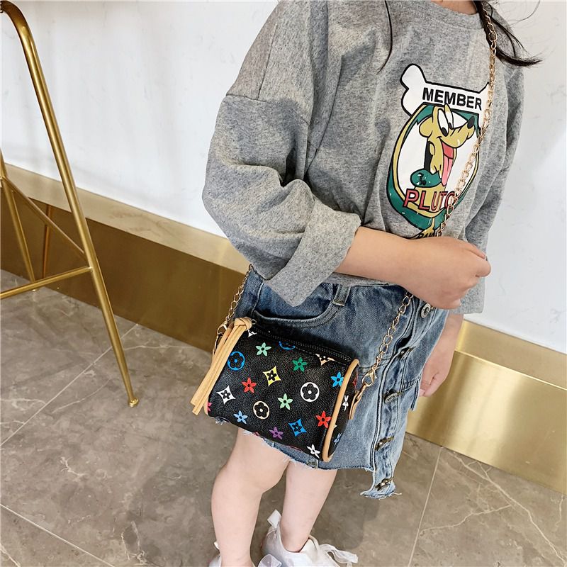 KKbaby Children Girl Fashion Geometric Pattern All-Matched Zipper Chain Bucket Messenger Bags
