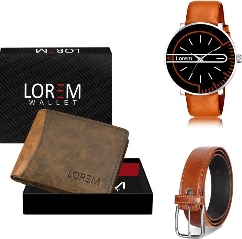 LOREM Belt, Wallet & Watch Combo  (Brown, Tan, Orange)