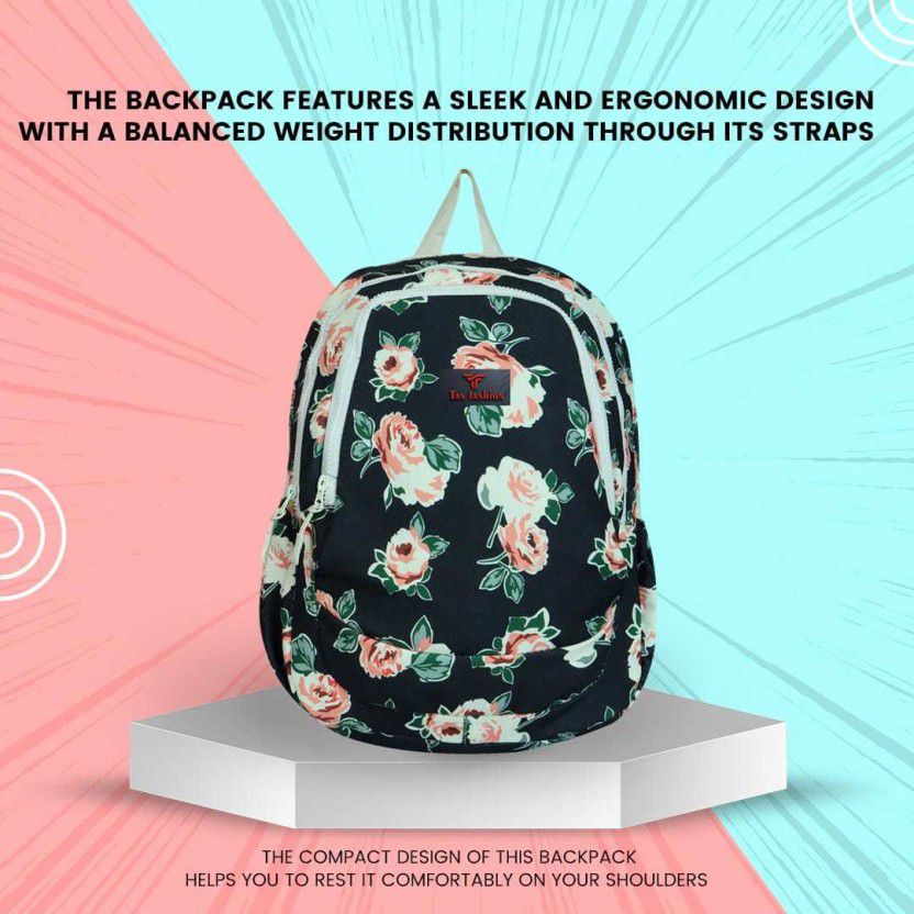 Large 35 L Laptop Backpack Polyester Floral printed Designer Stylish Waterproof School/Collage bag  (Black)