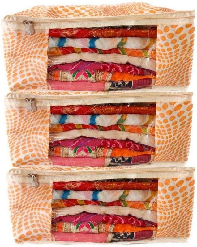 semalia Multipurpose Set of 3, garment, saree, shirt, blankets, storage bag| Non woven printed| Large saree covers  (Orange, White)