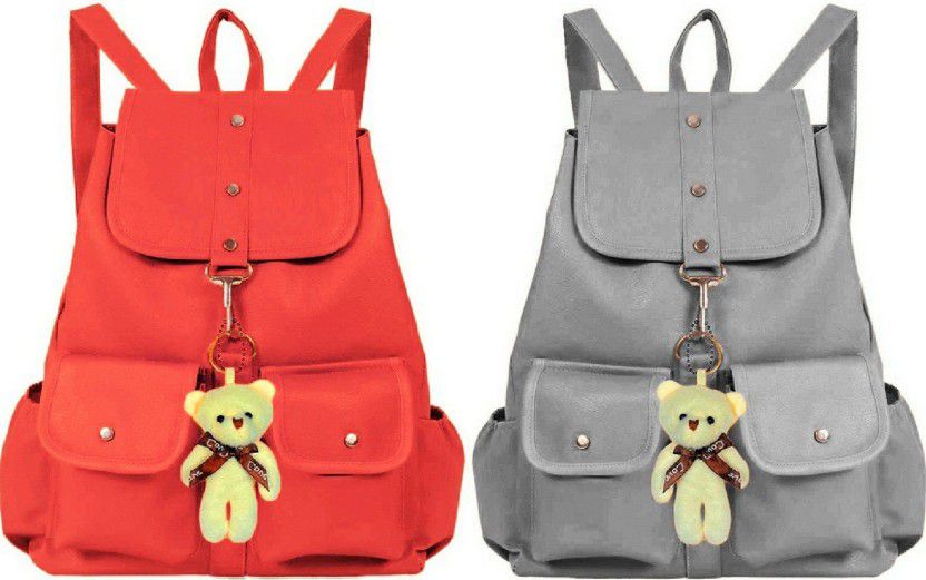 Small 10 L Backpack New Trend Latest 4 Pocket Atech Teddy Pu Leather Backpack School Bag Student Backpack Travel Bag Tution Bag  (Orange, Grey)