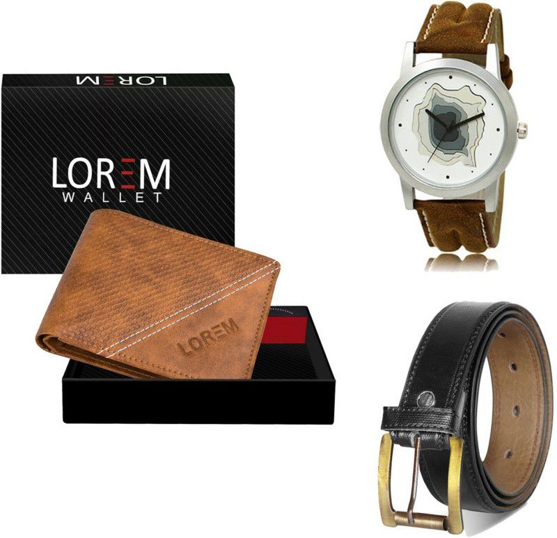 LOREM Belt, Wallet & Watch Combo  (Beige, Black, Brown)