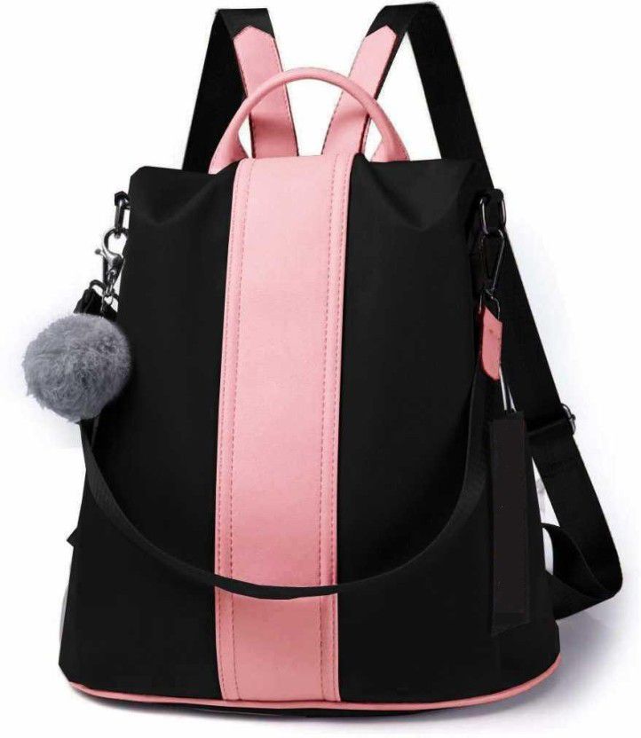 Small 10 L Backpack 3strips BLACK pink pittu  (Black, Pink)