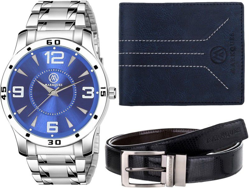 MarkQues Belt, Wallet & Watch Combo  (Blue)