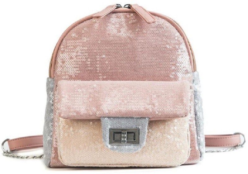 Small 20 L Backpack Womens Girls Sequins MIni Small Backpack Back Bag for Girls Womens mini small  (Pink, Grey)