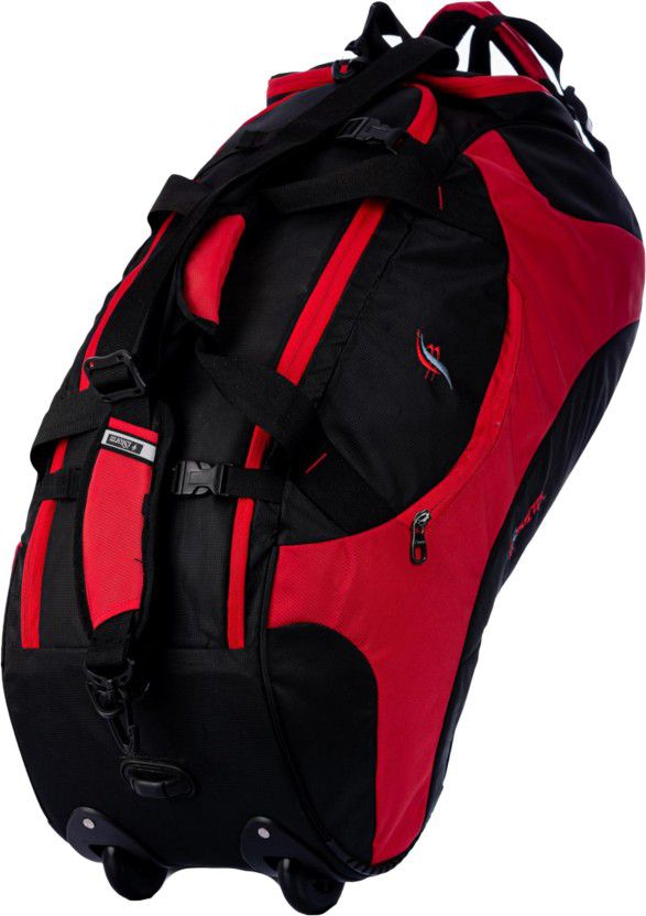 45 L Strolley Duffel Bag - Wheeler Travel Duffle Bag - Black, Red - Regular Capacity