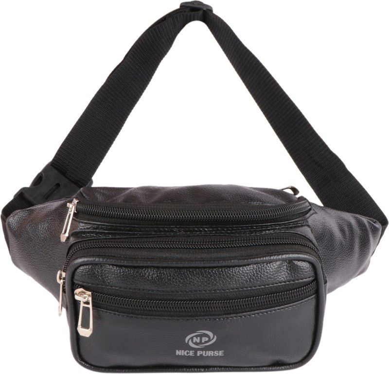 Nice Purse Pu Leather Waist Bag Black Traveler Leather Waist Bag  (Black)
