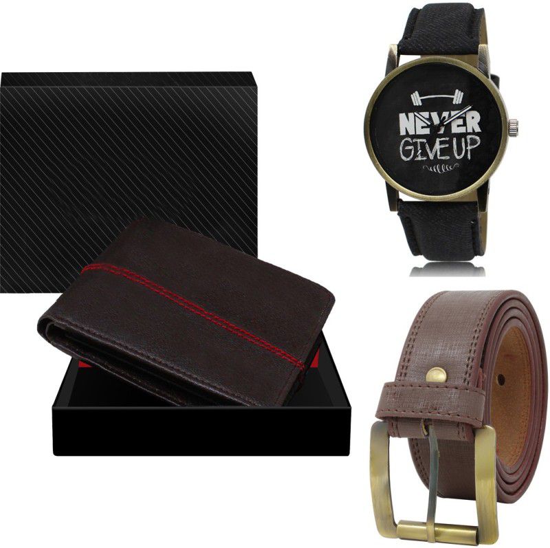 REMIXON Belt, Wallet & Watch Combo  (Black, Brown, Black)