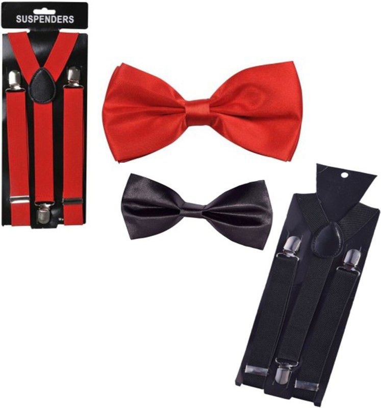 SwaRn Y- Back Suspenders for Men  (Red, Black)