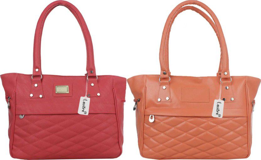 Women Red, Orange Handbag  (Pack of: 2)
