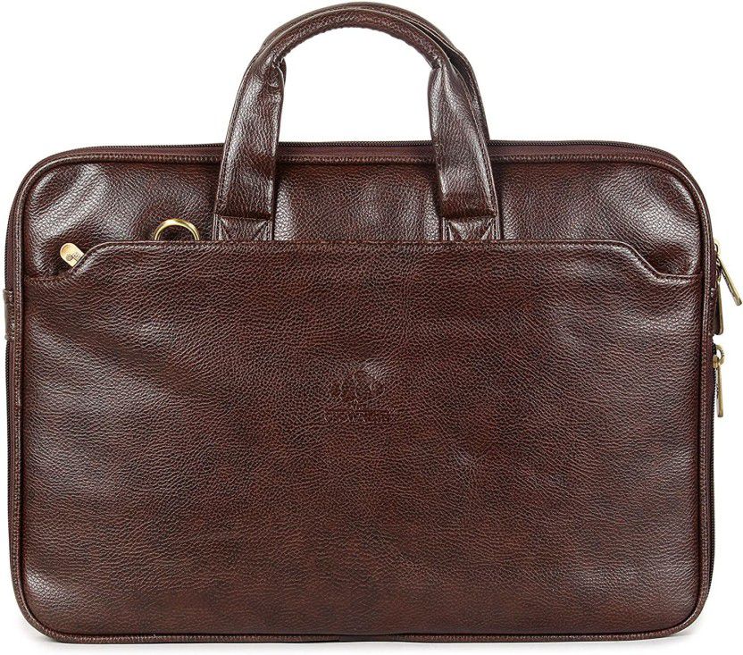 Faux Leather Slim Expandable 15.6 inch Laptop Messenger Bag Laptop Briefcase (Dark Brown) Medium Briefcase - For Men & Women  (Brown)