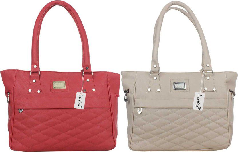 Women Red, Grey Handbag  (Pack of: 2)
