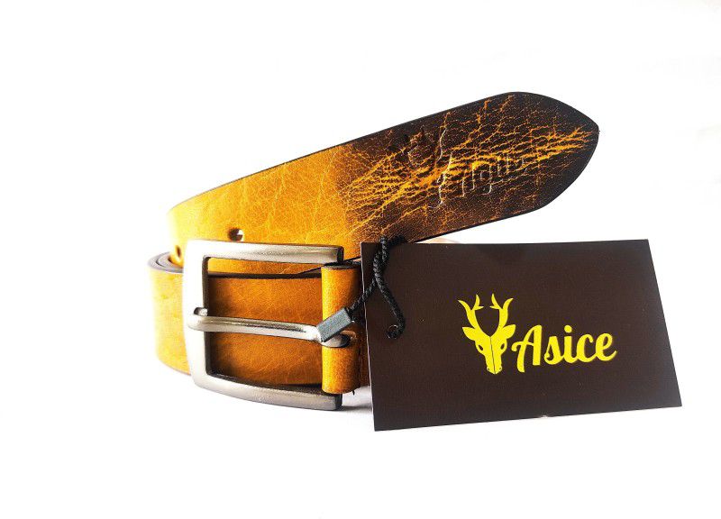 Men Party, Casual, Evening, Formal Yellow Genuine Leather Belt