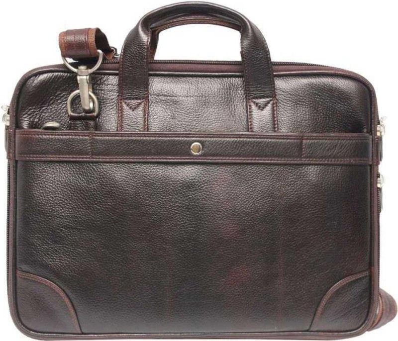 Leather Accessories -100% Genuine Leather 14 inch Laptop Messenger Bag Product Dimensions:L 38.1 xH27.9 xB 7.6 cm (Black,Brown,Tan) Medium Briefcase - For Men & Women  (Brown)
