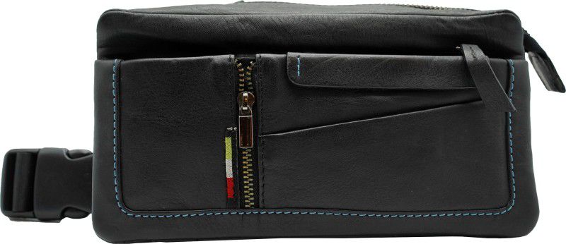 Sassora Genuine Leather Unisex Black Belt Bag 3004 Waist Bag  (Black)