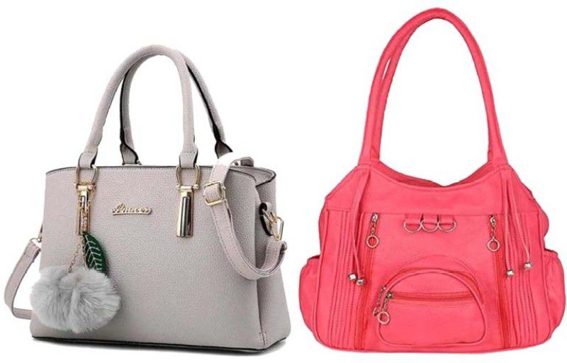 Girls Grey, Pink Messenger Bag  (Pack of: 2)