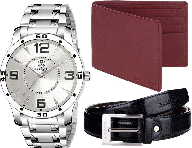 MarkQues Belt, Wallet & Watch Combo  (Red)