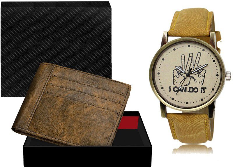 REMIXON Watch & Wallet Combo  (Brown, Beige)