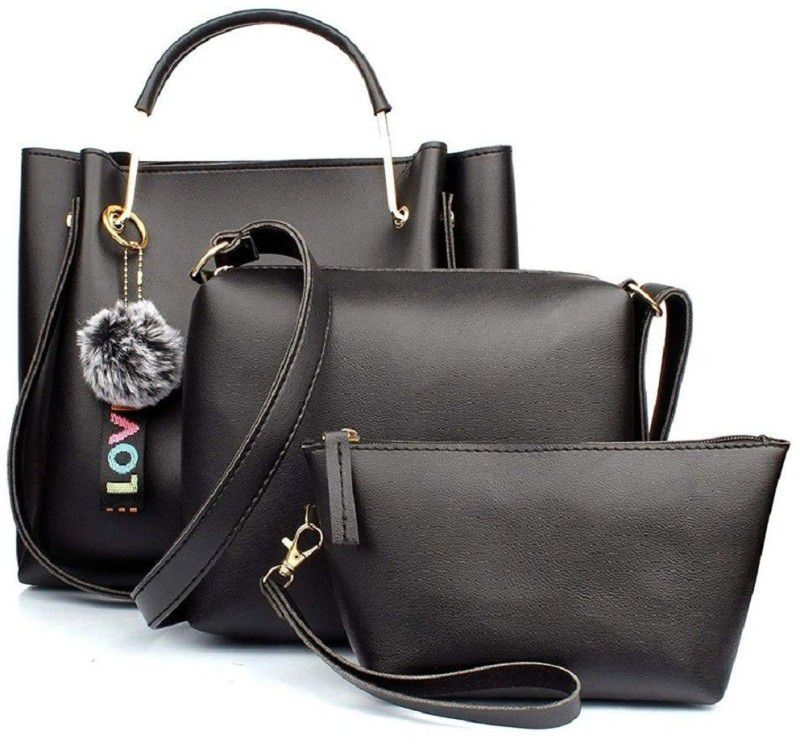 Women Black Handbag - Extra Spacious  (Pack of: 3)