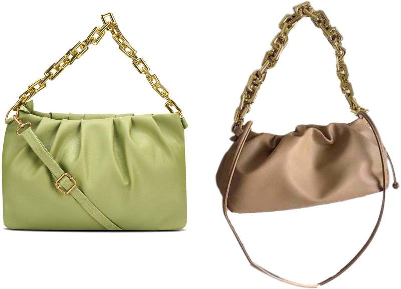 Green, Multicolor Sling Bag HB-96-grn-gldn-chain+mstrd-simple-chain-sider-bag-cmbo  (Pack of 2)