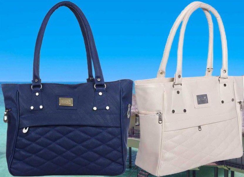 Women Blue, White Handbag  (Pack of: 2)