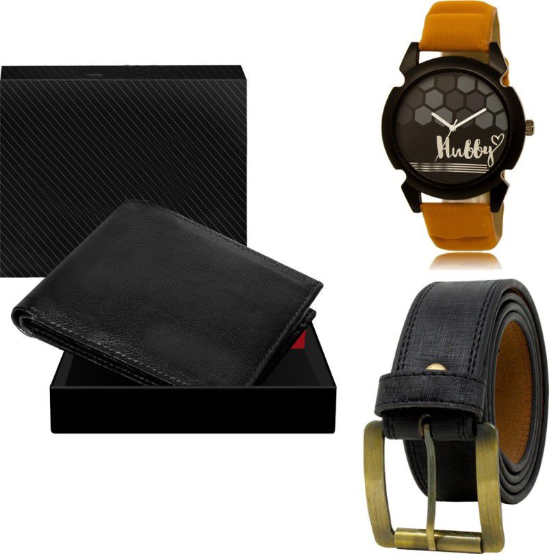 REMIXON Belt, Wallet & Watch Combo  (Black, Black, Orange)