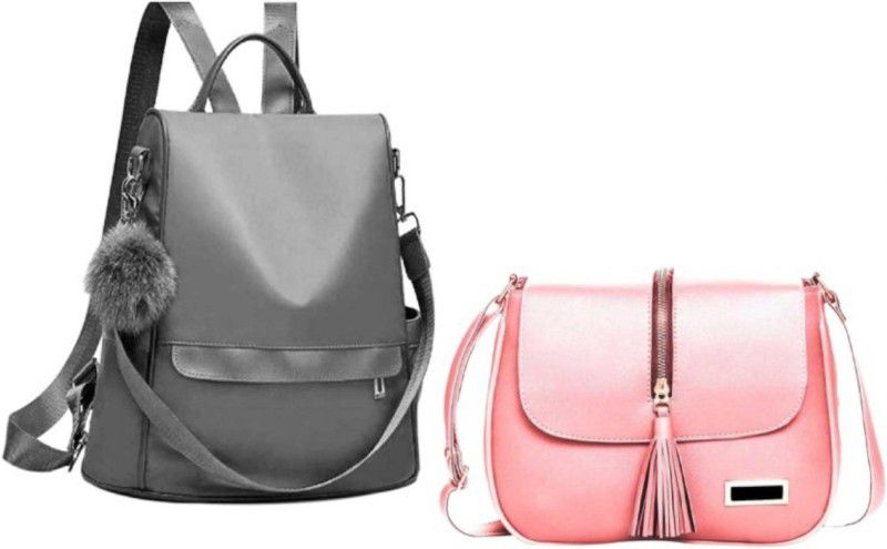 Pink, Grey Girls Messenger Bag  (Pack of 2)