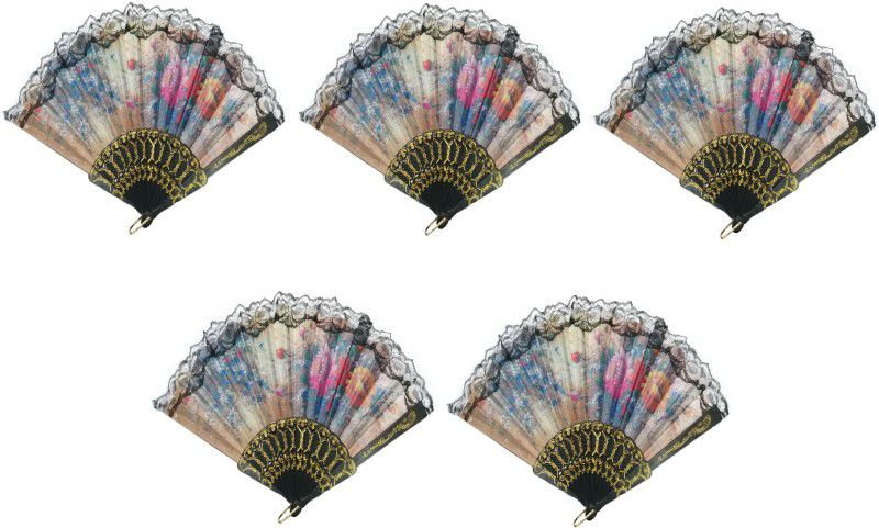 MOREL Foldable Floral Print Multicolor Hand Fan  (Pack of 5)