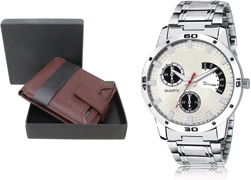 ADK Watch & Wallet Combo  (Maroon, Silver)