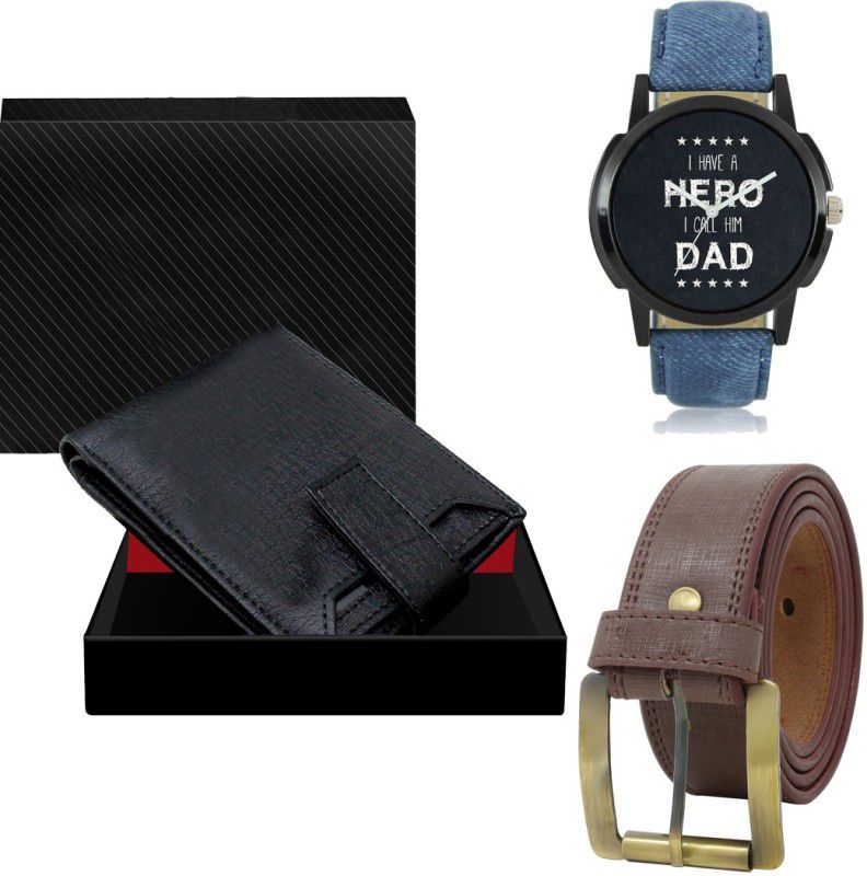 REMIXON Belt, Wallet & Watch Combo  (Black, Brown, Blue)