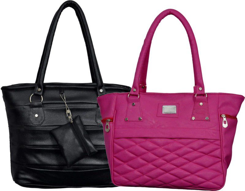 Girls Black, Pink Hand-held Bag - Extra Spacious  (Pack of: 2)