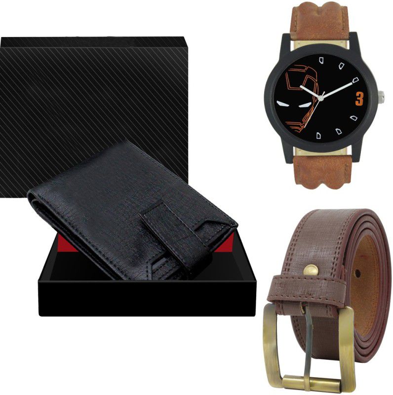 REMIXON Belt, Wallet & Watch Combo  (Black, Brown, Orange)