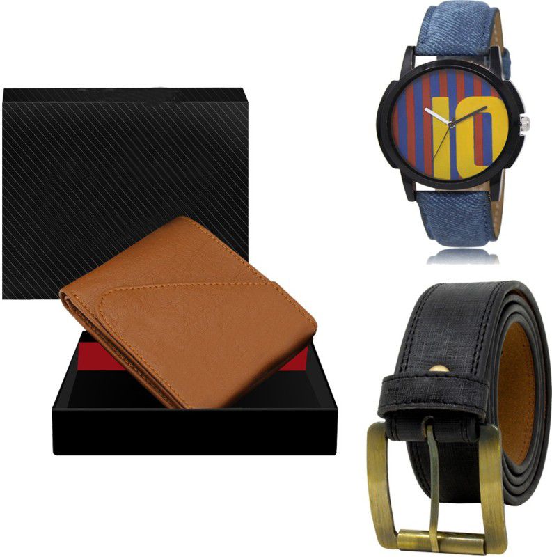 REMIXON Belt, Wallet & Watch Combo  (Tan, Black, Blue)