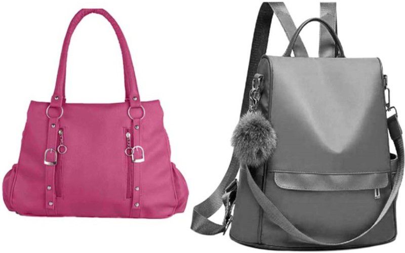 Girls Grey, Pink Messenger Bag - Extra Spacious  (Pack of: 2)