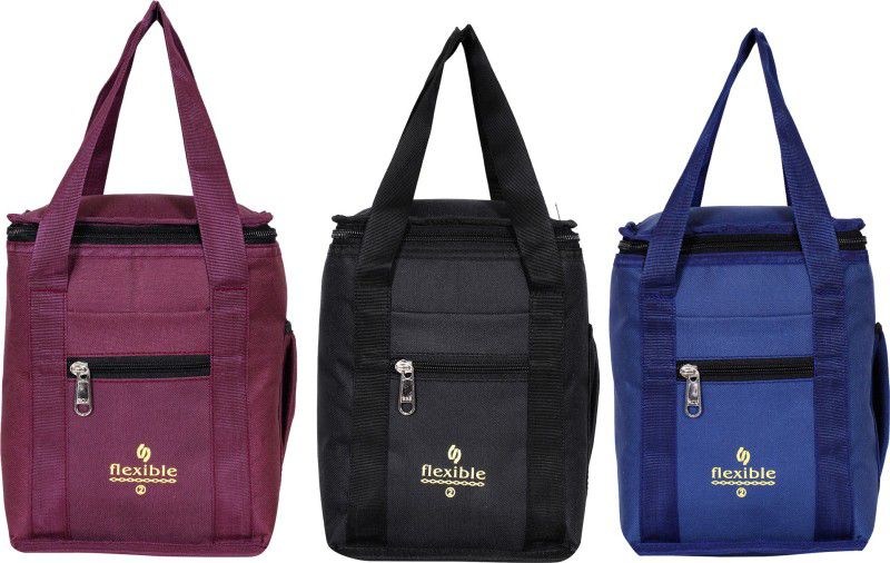 Flexible Pack of 3 Lunchbag for Office ,School ,College ,Picnic (Purple,Black,Blue/10L) Waterproof Lunch Bag  (Purple, Black, Blue, 10 L)