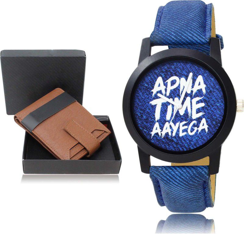 NIKOLA Watch & Wallet Combo  (Brown, Blue)