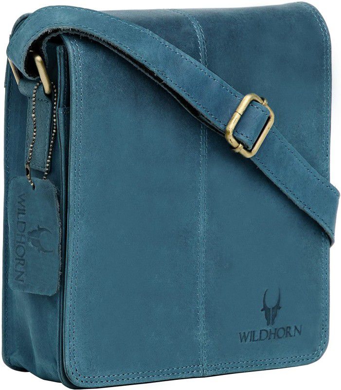 WILDHORN Leather Sling Messenger Bag for Men Waterproof Sling Bag  (Blue, 3 L)