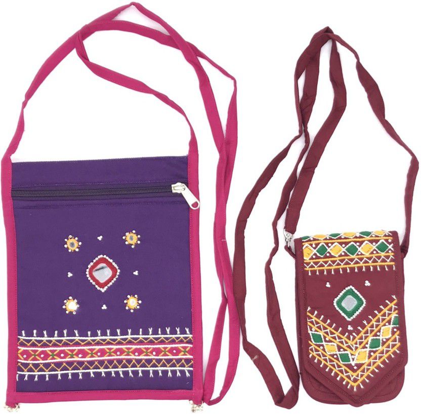 Purple, Maroon Girls Sling Bag  (Pack of 2)