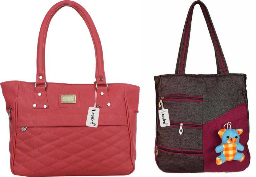 Women Red, Brown Handbag  (Pack of: 2)