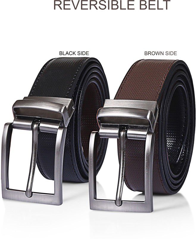 Men Formal, Casual, Evening, Party Black Texas Leatherite, Artificial Leather Reversible Belt