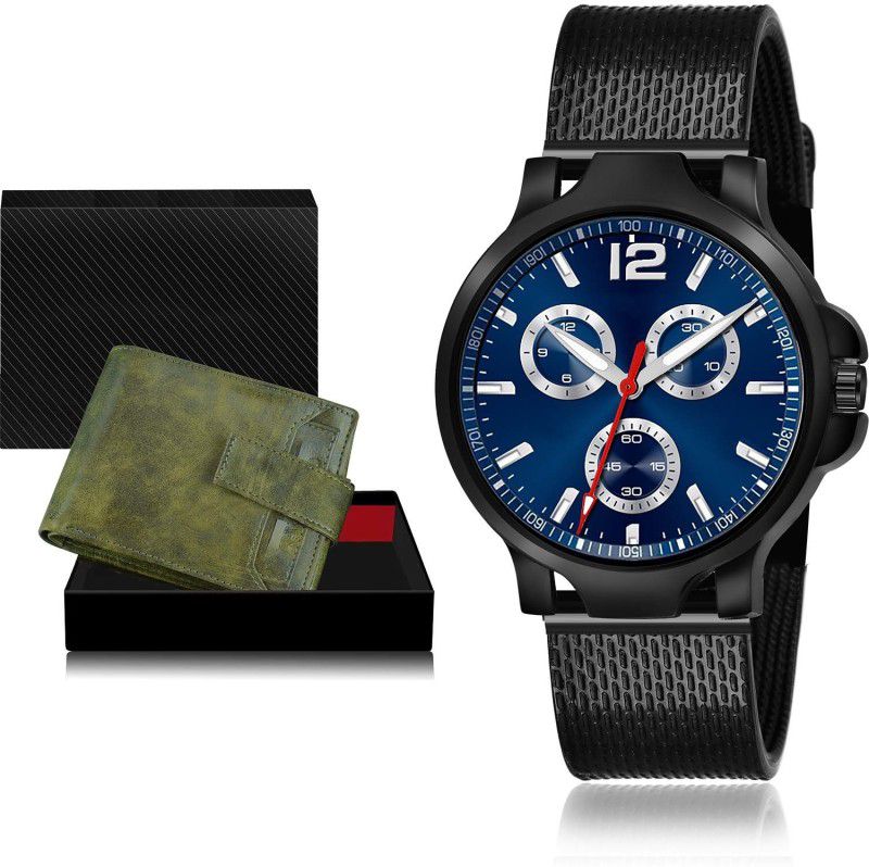 TIMENTER Watch & Wallet Combo  (Green, Blue)