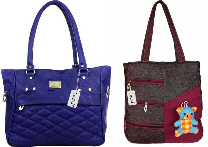 Women Blue, Brown Handbag  (Pack of: 2)