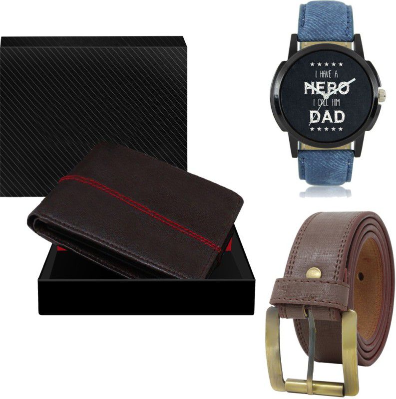 SWIFFIN Belt, Wallet & Watch Combo  (Black, Brown, Blue)